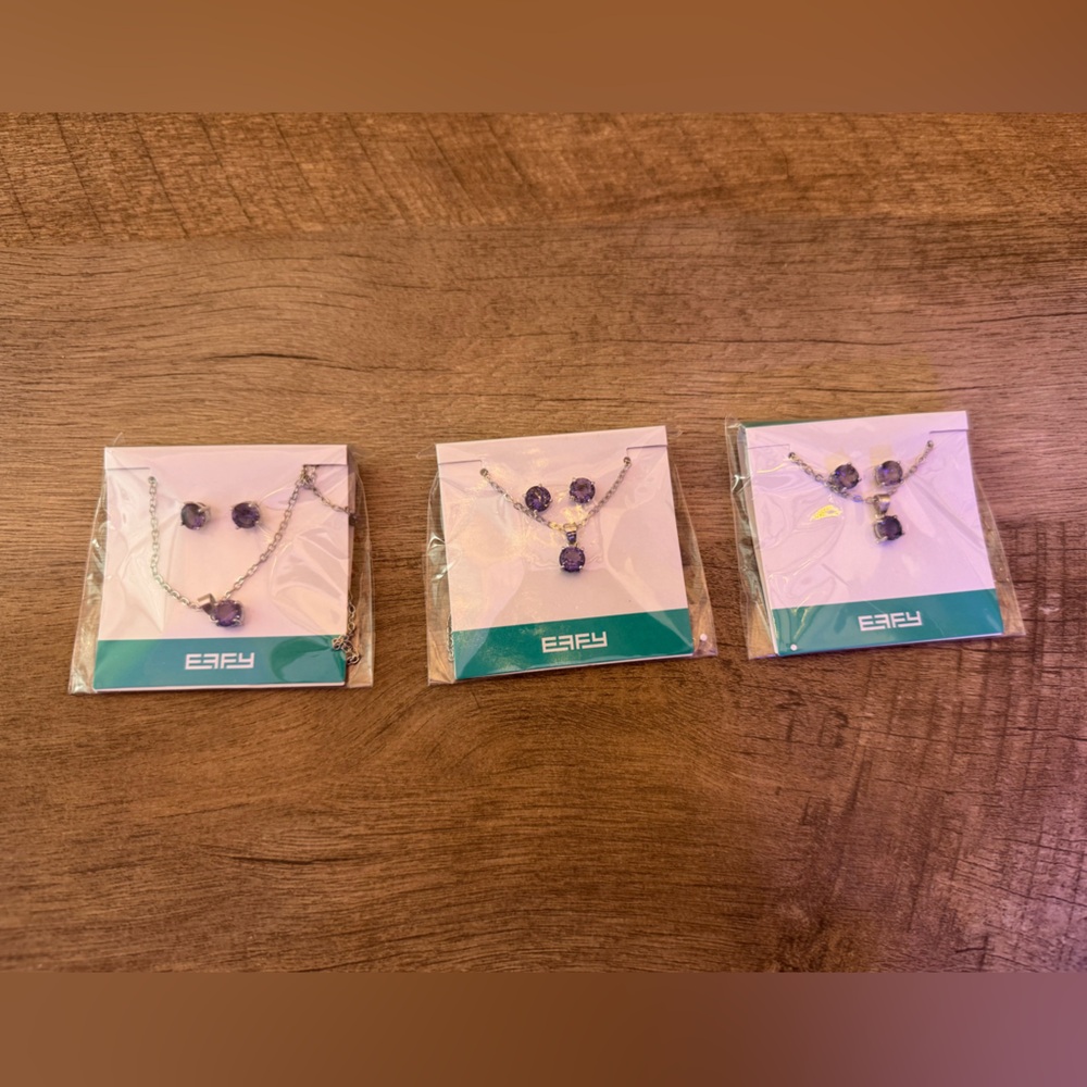 3 NEW Effy Stone Pendants Silver Tone Necklaces and Earrings (Purple)